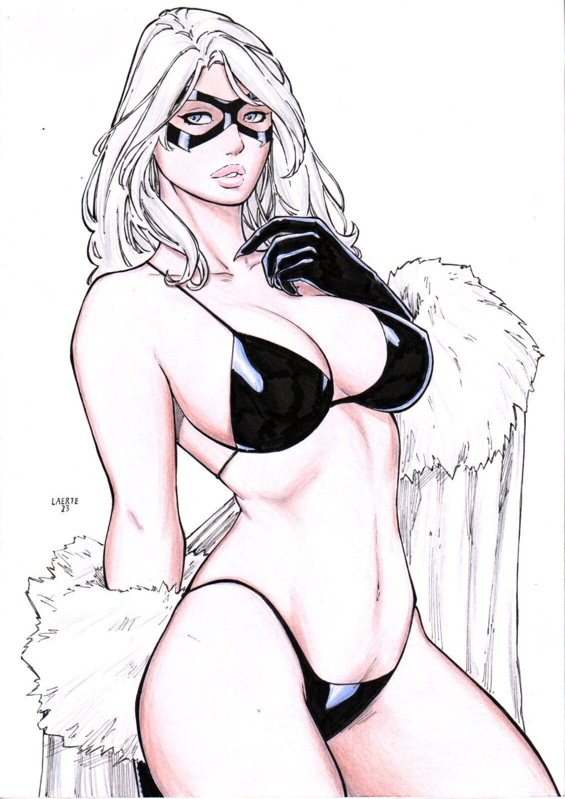 1girls, 2023, black cat (marvel), breasts, curvaceous, curvy female, ed benes studio, felicia hardy, female, female focus, female only, hi res, huge breasts, laerte, looking at viewer, marvel, marvel comics, solo, solo female, solo focus, spider-man (series), voluptuous female, white hair