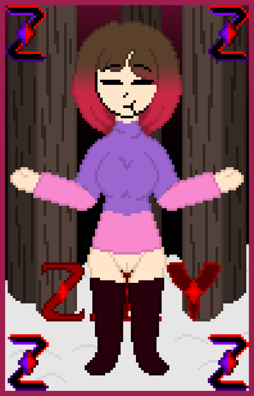 2d 2d_(artwork) 2d_artwork bete_noire brown_hair closed_eyes color glitchtale pink_hair pink_highlights pixel_art pussy self_upload shirt tagme undertale undertale_(series) undertale_au z!betty zixy