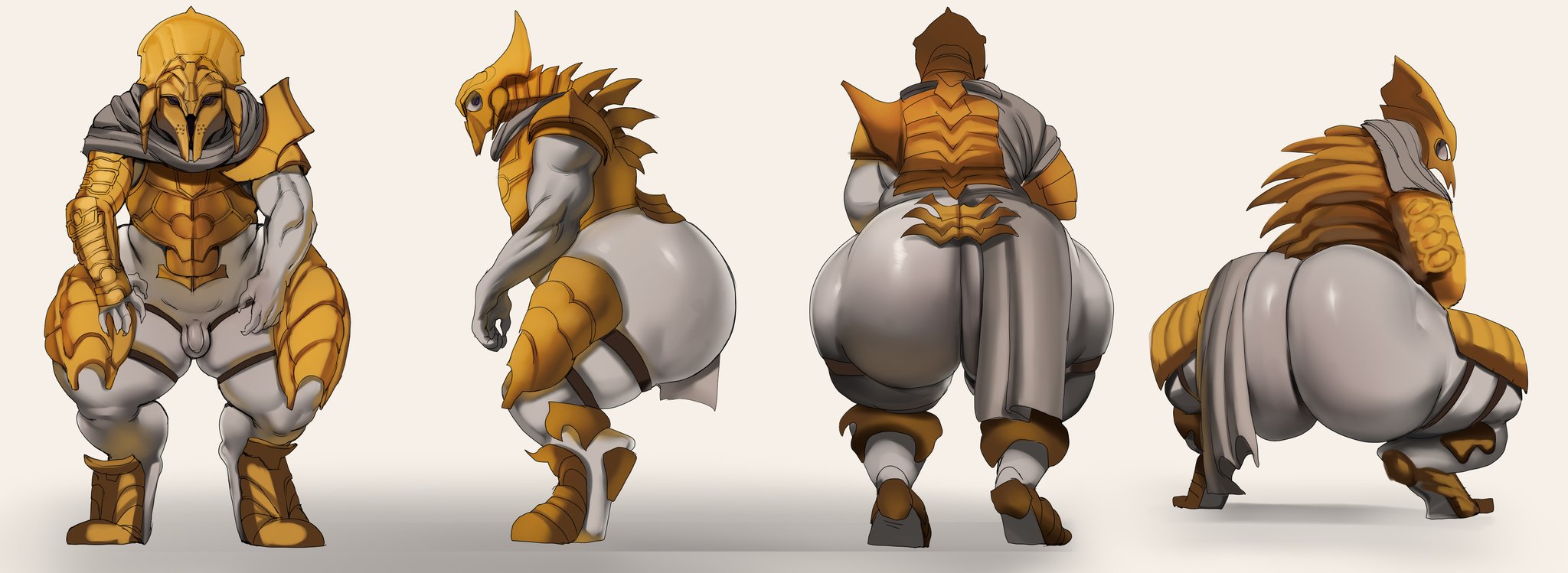 armor, ass, big ass, big butt, gold (metal), halo (series), huge ass, huge butt, justmegabenewell, male, male only, sangheili, squatting, wide hips