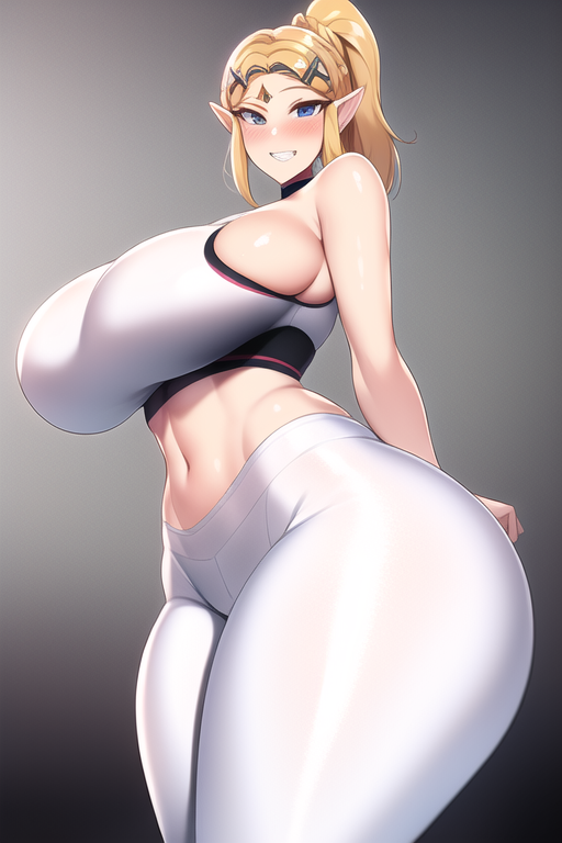 ai_generated blonde_hair blue_eyes curvaceous curvy curvy_figure gigantic_ass gym_shirt gym_shorts huge_ass huge_breasts huge_hips looking_at_viewer massive_ass nai_diffusion ponytail princess_zelda seductive_smile shiny_clothes shiny_hair shiny_skin stable_diffusion the_legend_of_zelda thick_thighs thunder_thighs voluptuous wide_hips