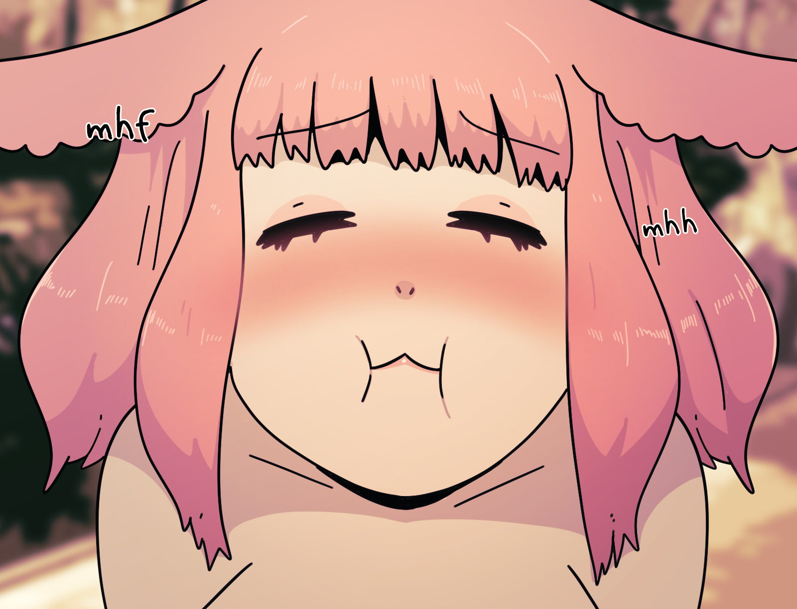 1girls, blush, bunny ears, bunny girl, closed eyes, female, female only, hasselnut, heavy blush, hi res, medium hair, mouthful, red hair, solo, solo focus, sunny (wolfgang bang), wolfgang bang