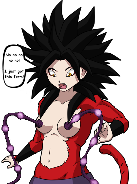 black_hair caulifla dragon_ball dragon_ball_super draining_energy draining_vitality energy_drain exposed_breasts female female_only female_saiyan nipple_sucking red_fur sucking_nipples suckling super_saiyan_4 surprised_expression tail tentacle tentacles topless vitality_drain