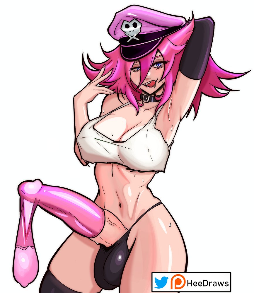 1futa armpit arms_up balls big_balls big_breasts breasts clothed clothing condom cum elbow_gloves erection final_fight futa_only futanari gloves hat heedraws huge_cock human licking_lips light-skinned_futanari light_skin partially_clothed penis pink_hair poison_(final_fight) solo standing street_fighter sweat thighhighs used_condom