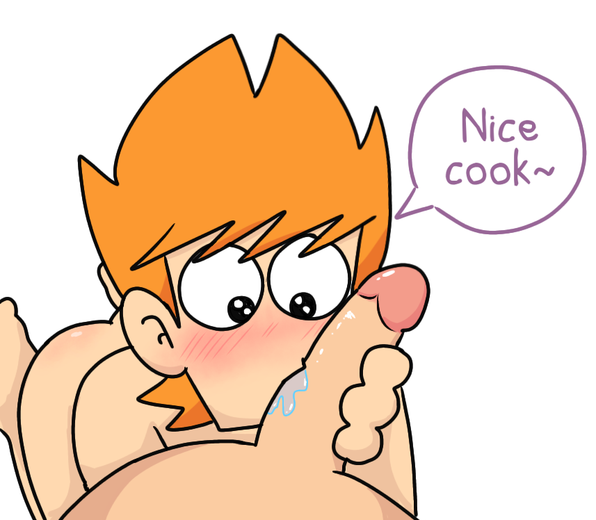 2boys 2d ass blowjob blush eddsworld erect_penis erection fellatio gay ginger_hair handjob kneeling male_focus matt_(eddsworld) nirivi nude nude_male oral orange_hair penis saliva simple_background text white_background