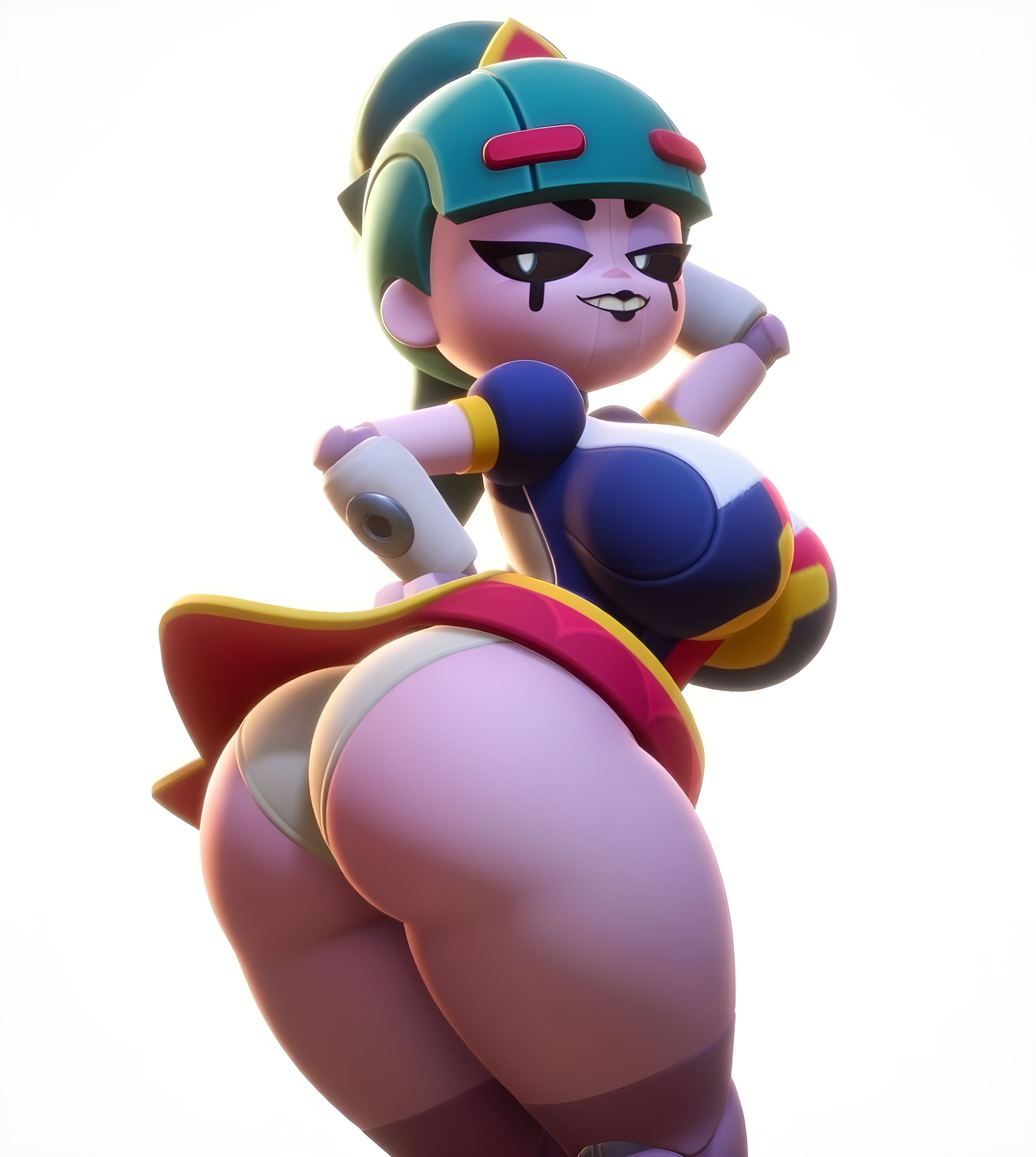 1female, 1girls, ai generated, ass, bean smile, big ass, big breasts, big butt, brasil louco, brawl stars, bubble ass, clothed, clothed female, curvaceous, curvy, curvy body, curvy figure, cute, doll, dominant, dominant female, female, female only, full body, fully clothed, gigi (brawl stars), huge breasts, large ass, large breasts, living doll, looking at viewer, looking back, looking back at viewer, marionette, mature female, mature woman, puppet, seducing, seducing viewer, seductive, seductive look, seductive smile, sexy, sexy body, sexy pose, short girl, shortstack, simple background, solo, solo female, solo focus, supercell, tagme, teeth, thick ass, thick body, thick butt, thick thighs, voluptuous, voluptuous body, voluptuous female, white background