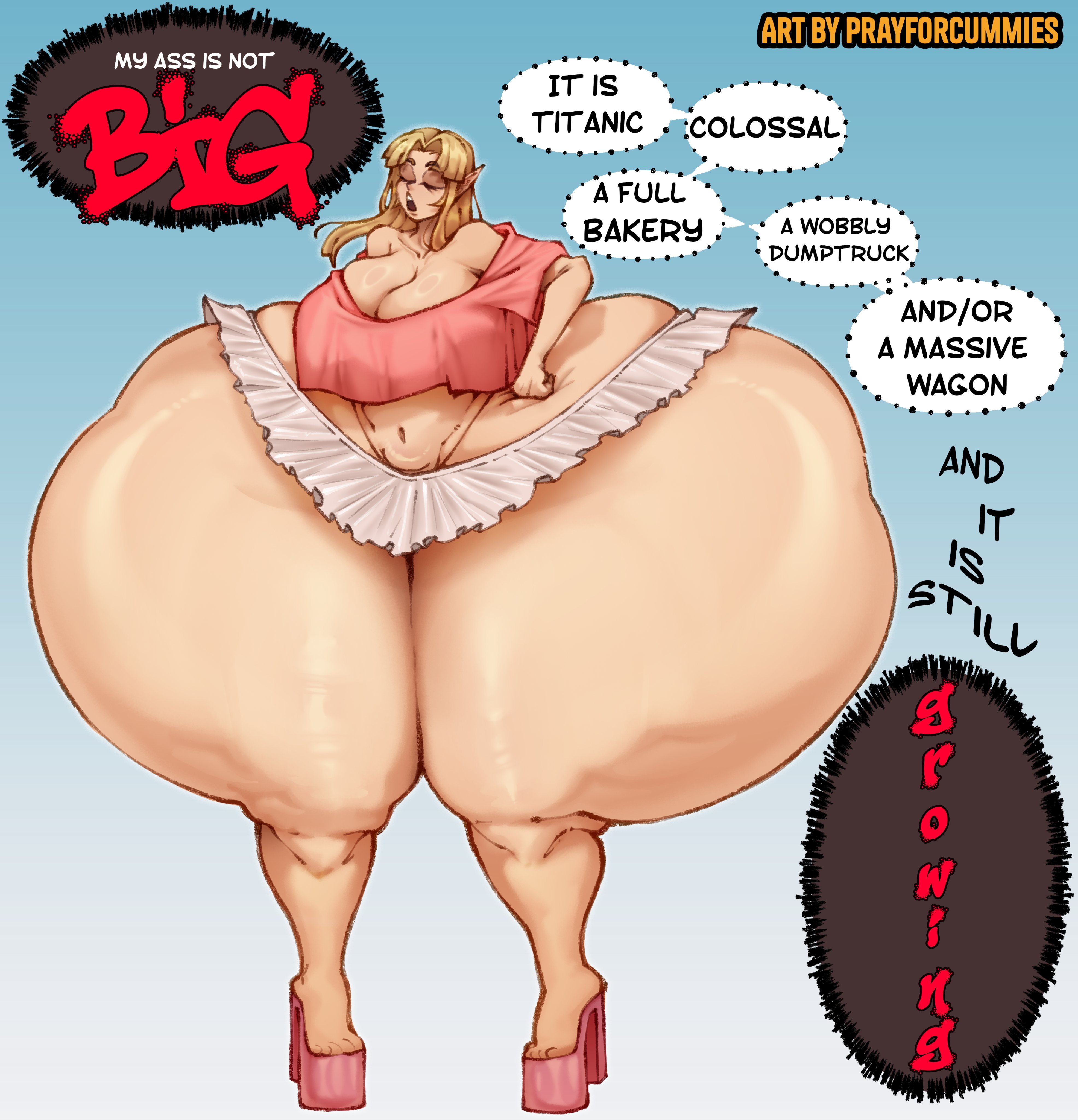 1girls, a link between worlds, ass expansion, big breasts, blonde hair, bottom heavy, cleavage, female only, huge ass, huge thighs, hyper ass, long hair, massive ass, miniskirt, nintendo, prayforcummies, princess, princess zelda, the legend of zelda, thick thighs, wide hips, zelda (a link between worlds)