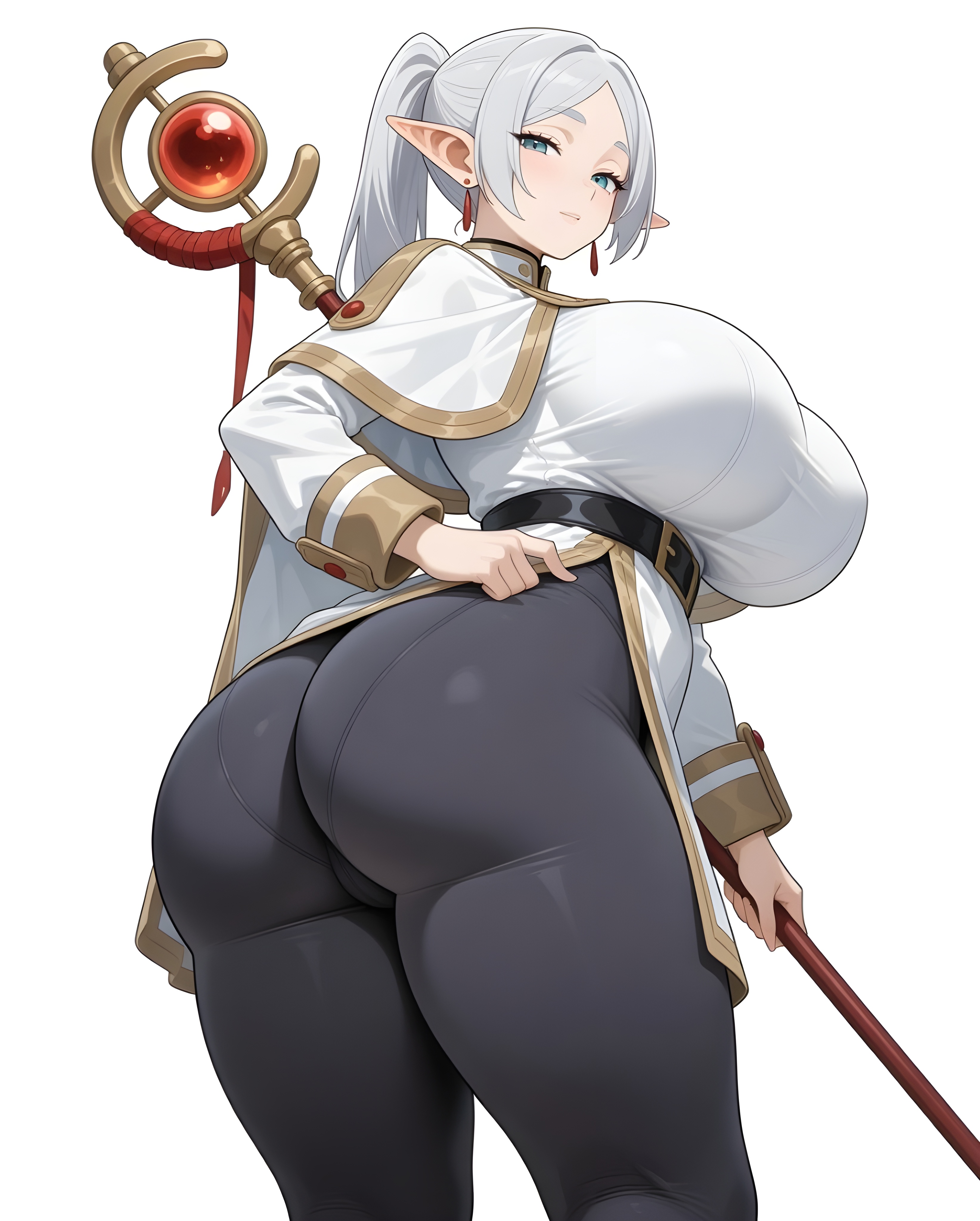 1female, 1girls, ai generated, big breasts, brasil louco, female, female focus, female human, female only, frieren, frieren beyond journey's end, full body, full clothed, fully clothed, large ass, large breasts, looking at viewer, looking back, mature, mature female, mature woman, milf, milf body, presenting, presenting ass, seducing, seducing viewer, seductive, seductive look, seductive pose, seductive smile, sexy, sexy body, sexy pose, simple background, solo, solo female, solo focus, tagme, thick, thick ass, thick body, thick butt, thick legs, thick thighs, voluptuous, voluptuous body, voluptuous female, white background
