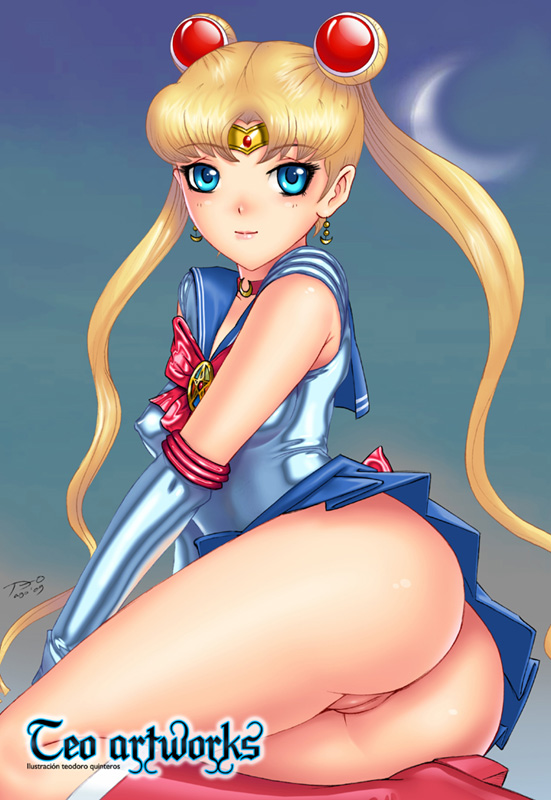 ass bent_over bishoujo_senshi_sailor_moon blonde_hair blue_eyes blush clothing long_hair no_panties paipan sailor_moon skirt small_breasts teo_artworks tied_hair twintails usagi_tsukino vagina