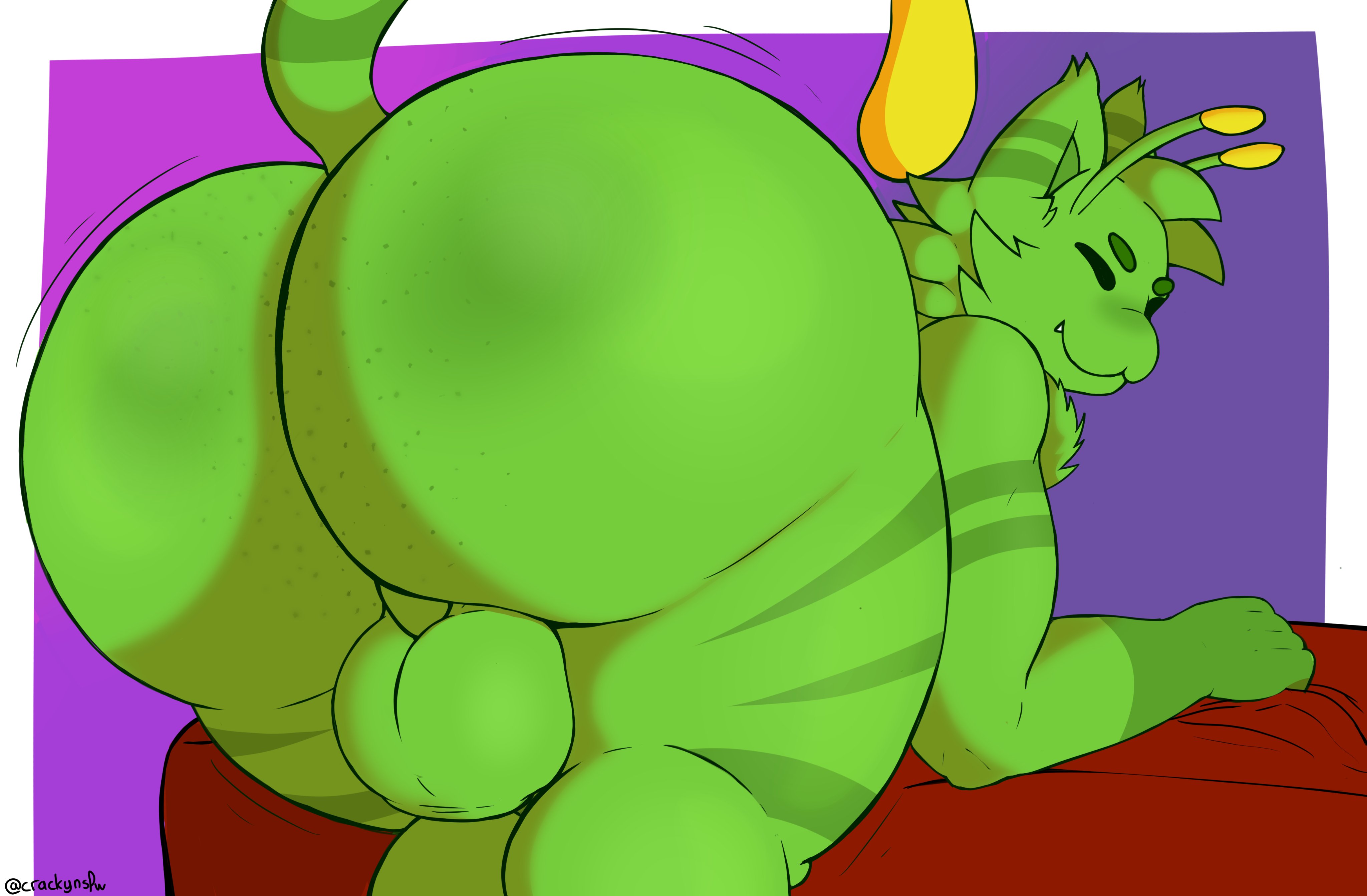 1male, alien cat, anthro, bending down, bending over, big ass, cat, crackynsfw, curvy, curvy figure, curvy male, gnarpy (regretevator), green fur, huge ass, huge balls, male, male only, on bed, regretevator, roblox, roblox game, tagme, thick thighs, twitter, wobbling ass