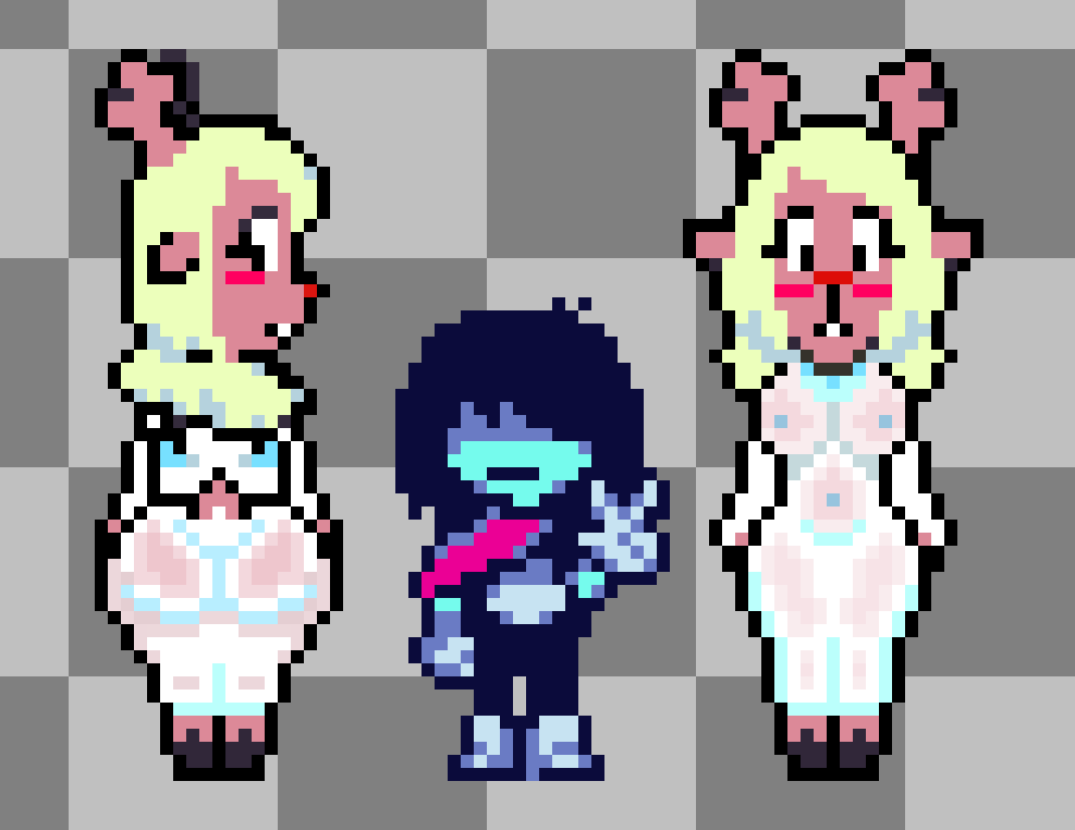anthro, antlers, artist request, ass, blue body, deer, deltarune, doelicious, human, kris (deltarune), mammal, new world deer, noelle holiday, reindeer, see-through clothes, see-through clothing, sign, sprite, sprite art, sprite sheet, transparent clothing, undertale (series), visible breath, visible nipples