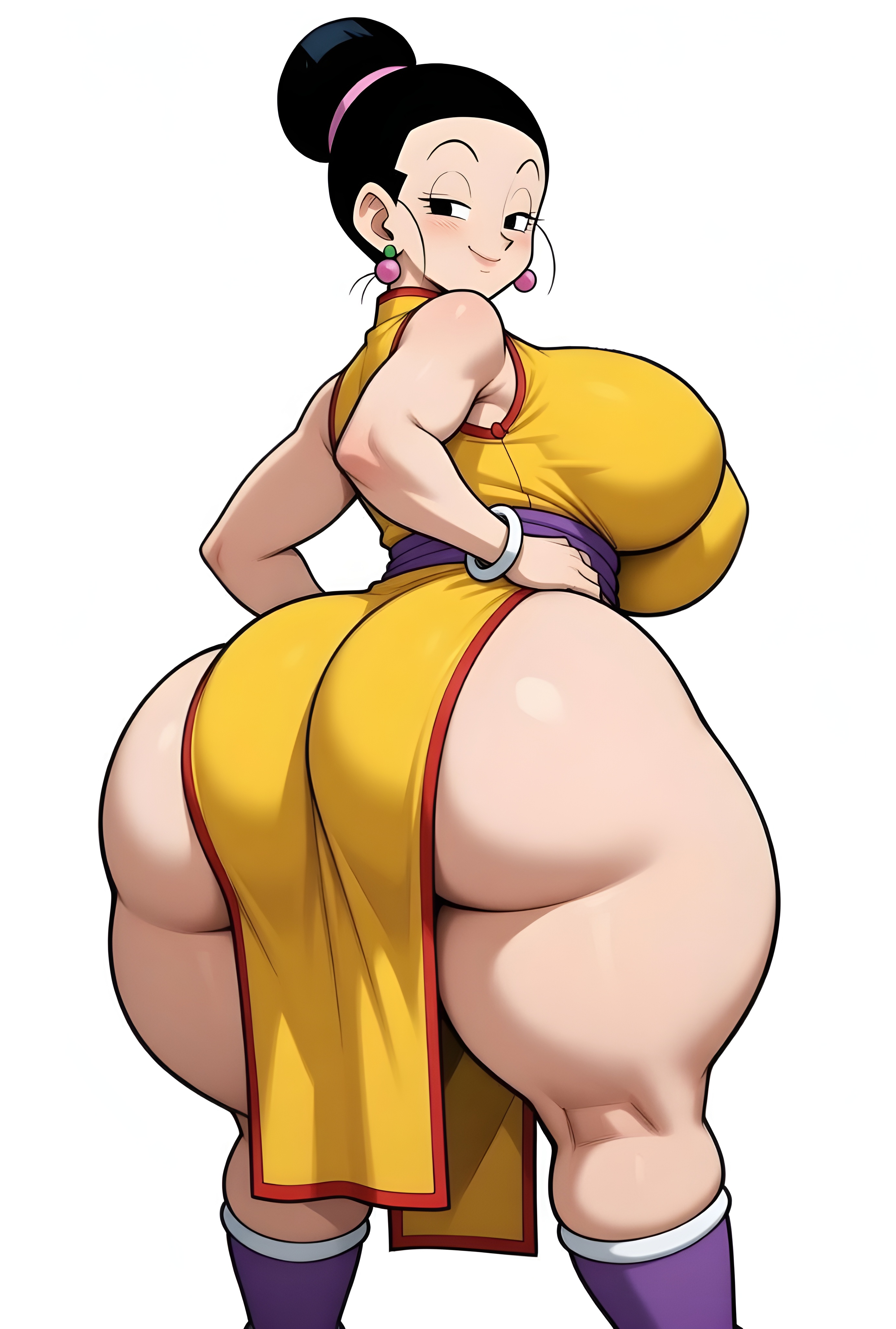 1female, 1girls, ai generated, ass, ass bigger than head, ass crack, bare ass, big ass, big breasts, big butt, brasil louco, bubble ass, bubble butt, chichi, chichi (majin buu saga), chubby, clothed, clothed female, curvaceous, curvy, curvy body, curvy female, curvy figure, dominant, dominant female, dragon ball, dragon ball super, dragon ball z, female, female focus, female human, female only, full body, full clothed, fully clothed, large ass, large breasts, looking at viewer, looking back, mature, mature female, mature woman, milf, milf body, presenting, presenting ass, seducing, seducing viewer, seductive, seductive look, seductive pose, seductive smile, sexy, sexy body, sexy pose, shueisha, simple background, solo, solo female, solo focus, tagme, thick, thick ass, thick body, thick butt, thick legs, thick thighs, toei animation, voluptuous, voluptuous body, voluptuous female, white background