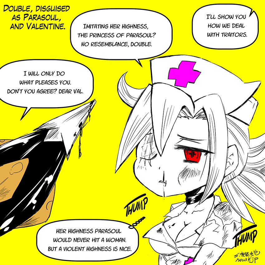 buckle buckle_choker chibi choker monochrome nosebleed nousk skullgirls valentine_(skullgirls) violence