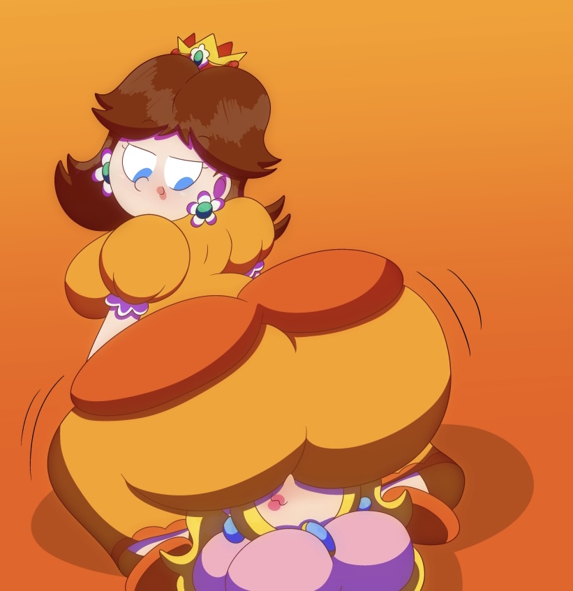 2girls, 3barts, ass, ass bigger than head, big ass, facesitting, female, female only, huge ass, mario (series), multiple females, multiple girls, nintendo, orange theme, princess daisy, princess peach, yuri