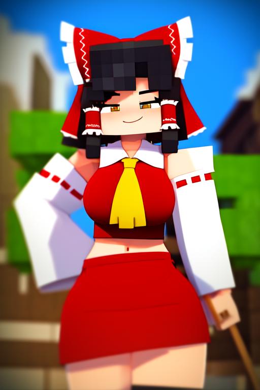 abyss_orange_mix ai_generated large_breasts medium_hair minecraft nontraditional_miko reimu_hakurei smile tagme thick_thighs touhou wide_hips