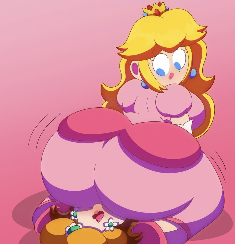 2girls, 3barts, ass, ass bigger than head, big ass, facesitting, female, female only, huge ass, mario (series), multiple females, multiple girls, nintendo, pink theme, princess, princess daisy, princess peach, yuri