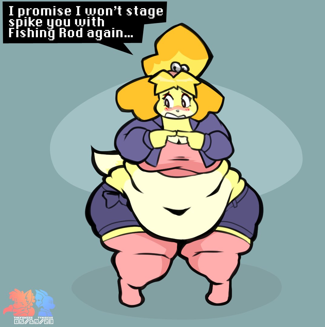 animal_crossing bbw big_breasts breasts chubby chubby_female cleavage fat female female_focus female_only foxsista isabelle_(animal_crossing) nintendo