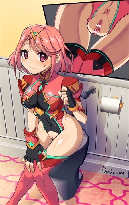 close-up kakuume pink_hair pussy pyra sitting sitting_on_toilet smiling toilet toilet_paper xenoblade_(series) xenoblade_chronicles_2