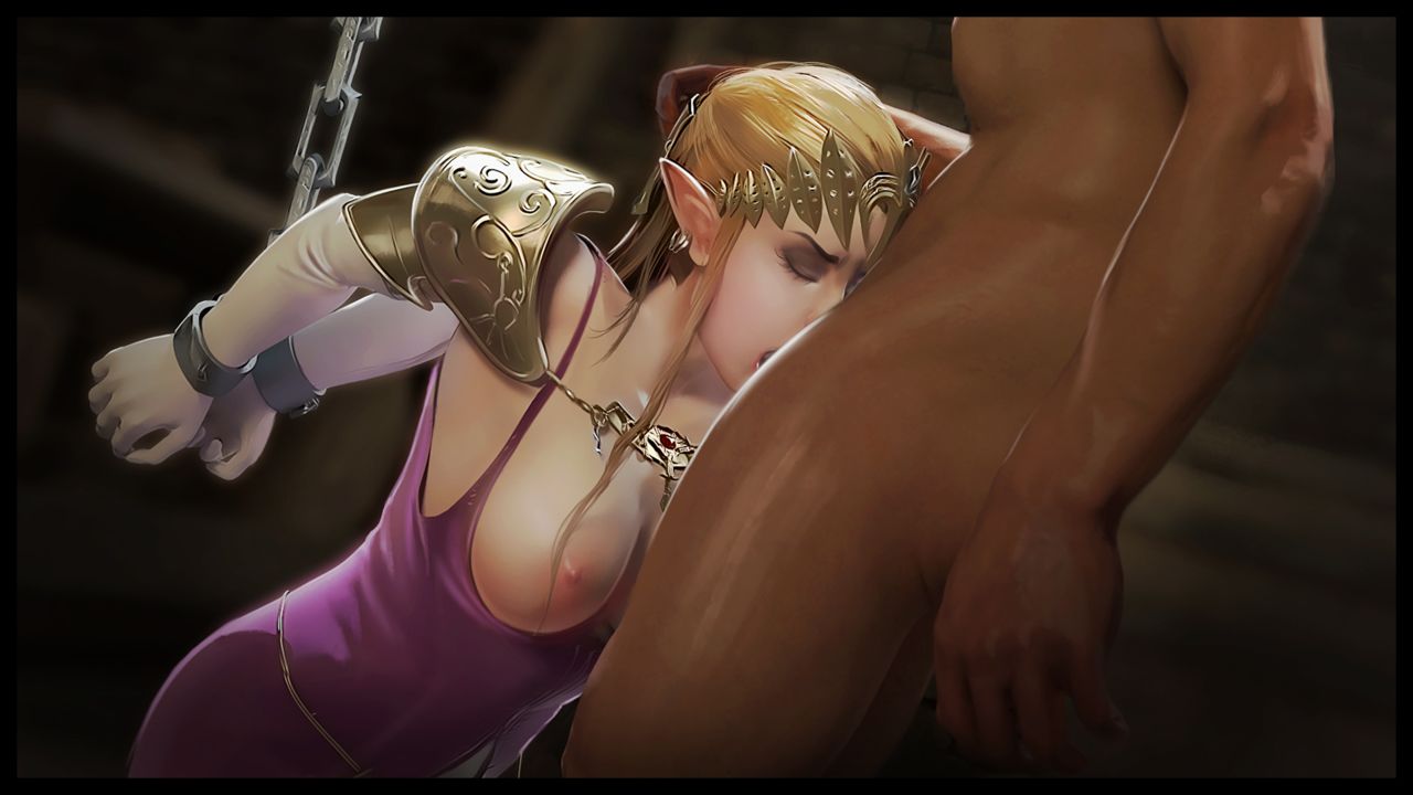 1boy, 1girls, 3d, armor, blonde hair, blue eyes, breasts, captured, captured heroine, dark skin, dark-skinned male, deepthroat, defeated, defeated heroine, dress, earrings, elbow gloves, enslaved, enslaved royal, exposed breasts, fellatio, female, firolian, forced, gloves, helpless, highres, human, implied fellatio, jewelry, kidnapped, kneeling, large breasts, long hair, male, mature female, milf, nintendo, nipples, opera gloves, oral, oral rape, oral sex, penis, pink dress, pointy ears, princess, princess zelda, purple dress, rape, sex slave, shoulder armor, standing, the legend of zelda, tiara, twilight princess, white gloves, zelda (twilight princess)