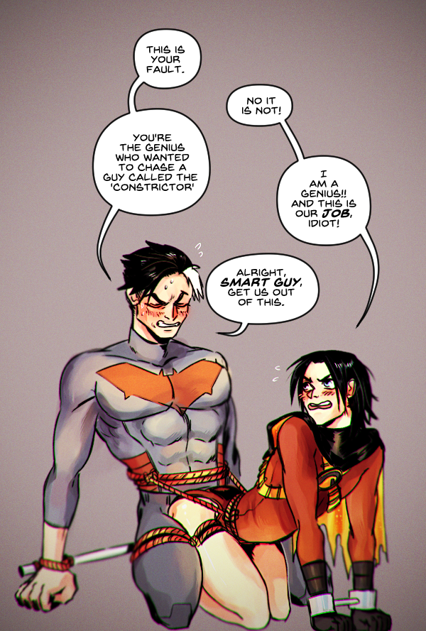 arched_back arms_behind_back arms_tied_behind_back ass_to_crotch batcest between_legs bickering bondage dc dc_comics desperate desperation edging forced_erection forced_orgasm forced_yaoi from_behind gay handcuffed handcuffs jason_todd jaytim male male/male male_only mutual_rape nachte red_hood_(dc) red_robin rubbing_ass_on_penis rubbing_penis rubbing_penis_on_ass rubbing_through_pants speech_bubble tied_to_penis tied_together tim_drake wrists_tied yaoi