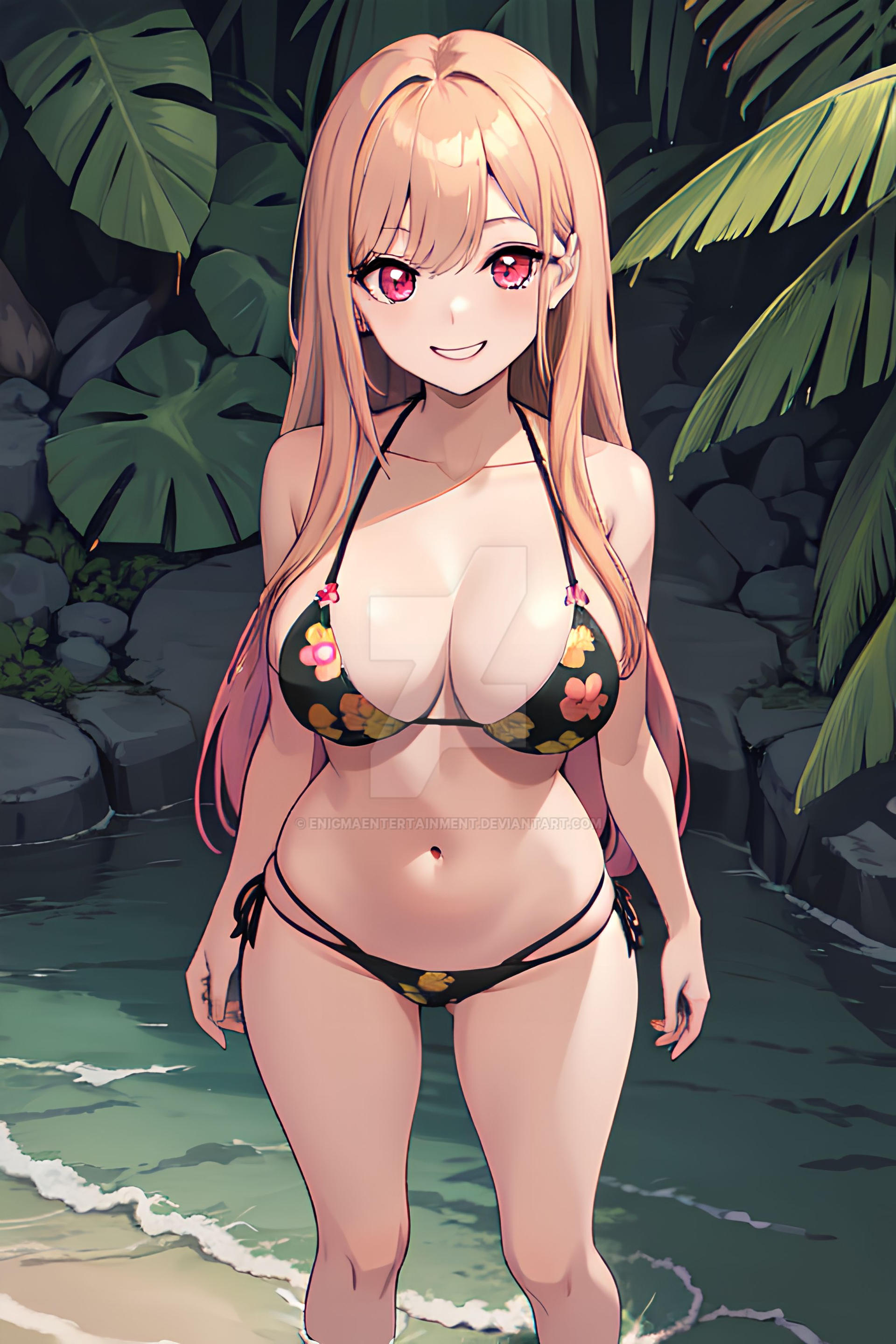 1girls, ai generated, beach, big breasts, bikini, blonde hair, breasts, busty, female, female only, hi res, kitagawa marin, large breasts, legs, looking at viewer, ocean, pink hair, smile, solo, sono bisque doll wa koi wo suru, teenage female, teenager, thighs, voluptuous, water, watermark