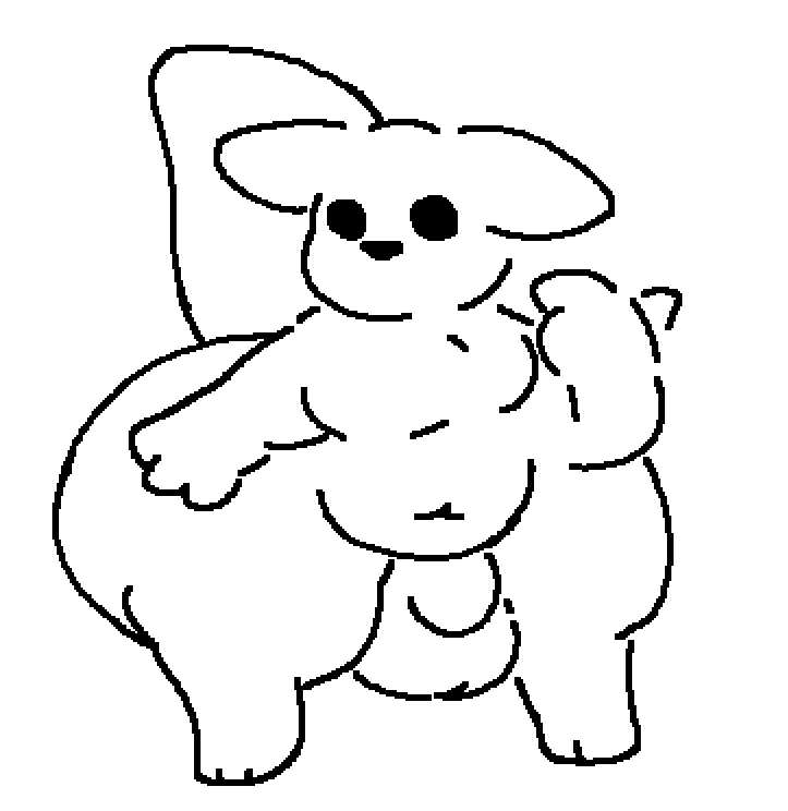 anonymous_artist anthro balls big_balls big_tail black_nose chubby_male dot_eyes genitals gesture huge_thighs male navel pointing pointing_at_self rain_world slugcat solo standing tail thick_thighs triangle_nose