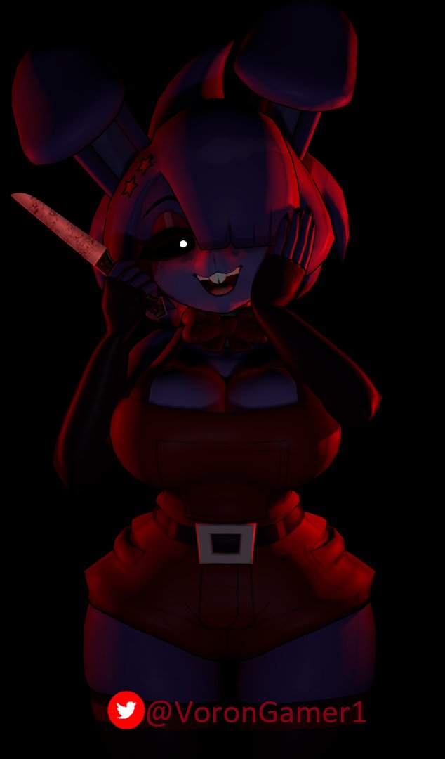 3d, bonfie, bonfie (cryptia), bonnie (cally3d), bonnie (fnaf), breasts, cally3d, clazzey, clothing, cryptiacurves, fazclaire's nightclub, female, five nights at freddy's, fnaf, fredina's nightclub, holding weapon, knife, large breasts, looking at viewer, purple skin, rabbit, rabbit ears, scottgames, smiling at viewer, solo, source filmmaker, vorongamer, watermark, yandere