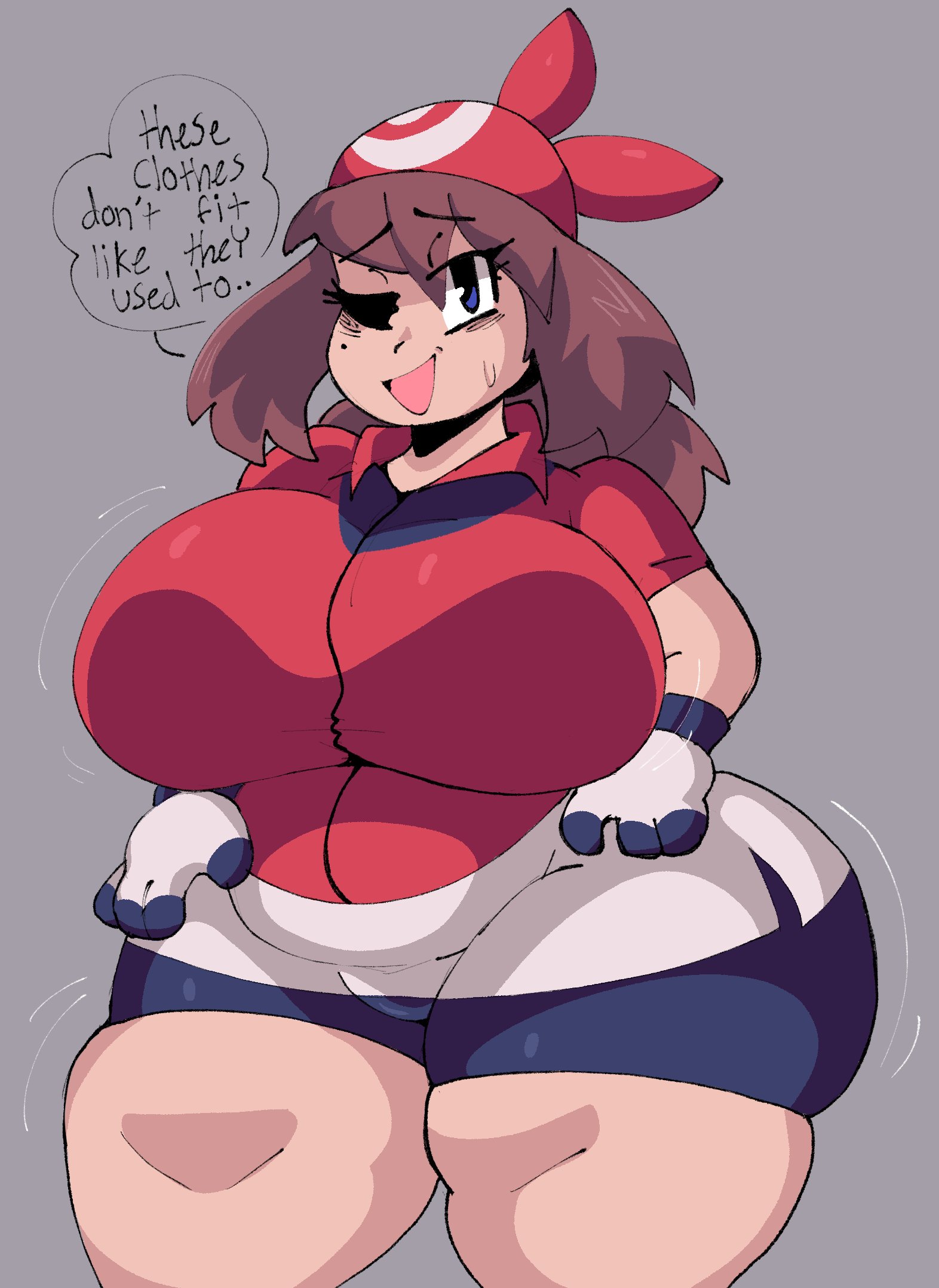 1girls, ass, ass bigger than head, big ass, big breasts, bike shorts, blue eyes, breasts, curvaceous, curvy, curvy figure, dork boi, english text, female, female only, hi res, hourglass figure, huge ass, huge breasts, lewd dorky, may (pokemon), milf, older female, pokemon, pokemon rse, speech bubble, thick thighs, tight clothing, voluptuous, wide hips, wobble