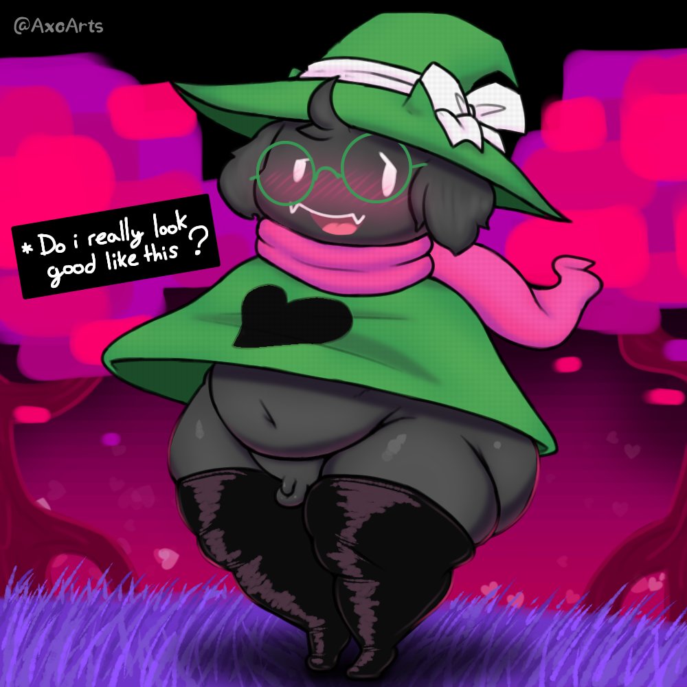 1boy 2d anthro anthro_male anthro_only ass axoarts balls belly big_butt black_body black_fur black_stockings black_thighhighs blush blush_lines bottomless bovid caprine clothing deltarune digital_media_(artwork) english_text eyewear flaccid flaccid_penis front_view fur furry furry_male furry_only genitals glasses goat grass green_clothing green_hat green_headwear green_robe half-closed_eyes hat hat_ribbon headgear headwear heart humanoid humanoid_male humanoid_only legwear male male_only mammal mammal_humanoid narrowed_eyes navel outside penis pink_scarf plant ralsei ralsei_with_black_fur robe scarf small_balls small_penis solo standing stockings teeth testicles text thick_thighs thigh_highs thighhighs tongue tree undertale_(series) white_eyes white_ribbon