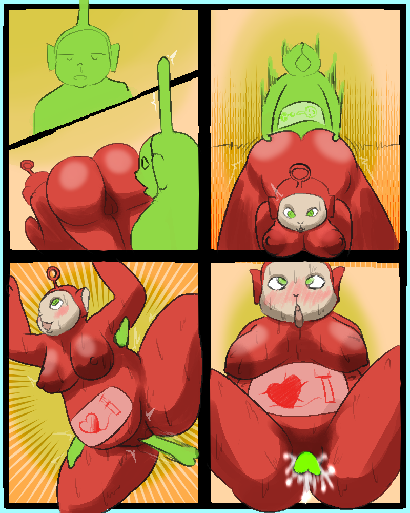 areola ass big_areola big_breasts big_butt blush bodily_fluids breasts comic cum cum_inside dipsy_(teletubbies) disembodied_hand disembodied_penis duo female from_behind_position genital_fluids genitals green_eyes humanoid male male/female nipples nude open_mouth overweight overweight_female oxkingky penetration penis po_(teletubbies) pussy sex sweat teletubbies the_main_teletubbies_cast vaginal_penetration