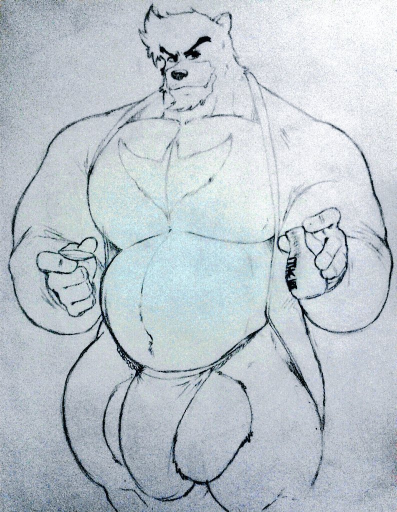 anthro balls bear belly big_balls big_bulge bulge furry itzcharlie kosmonius kumatetsu male male_only monochrome musclegut muscular muscular_male pecs sake solo solo_male the_boy_and_the_beast thick_thighs