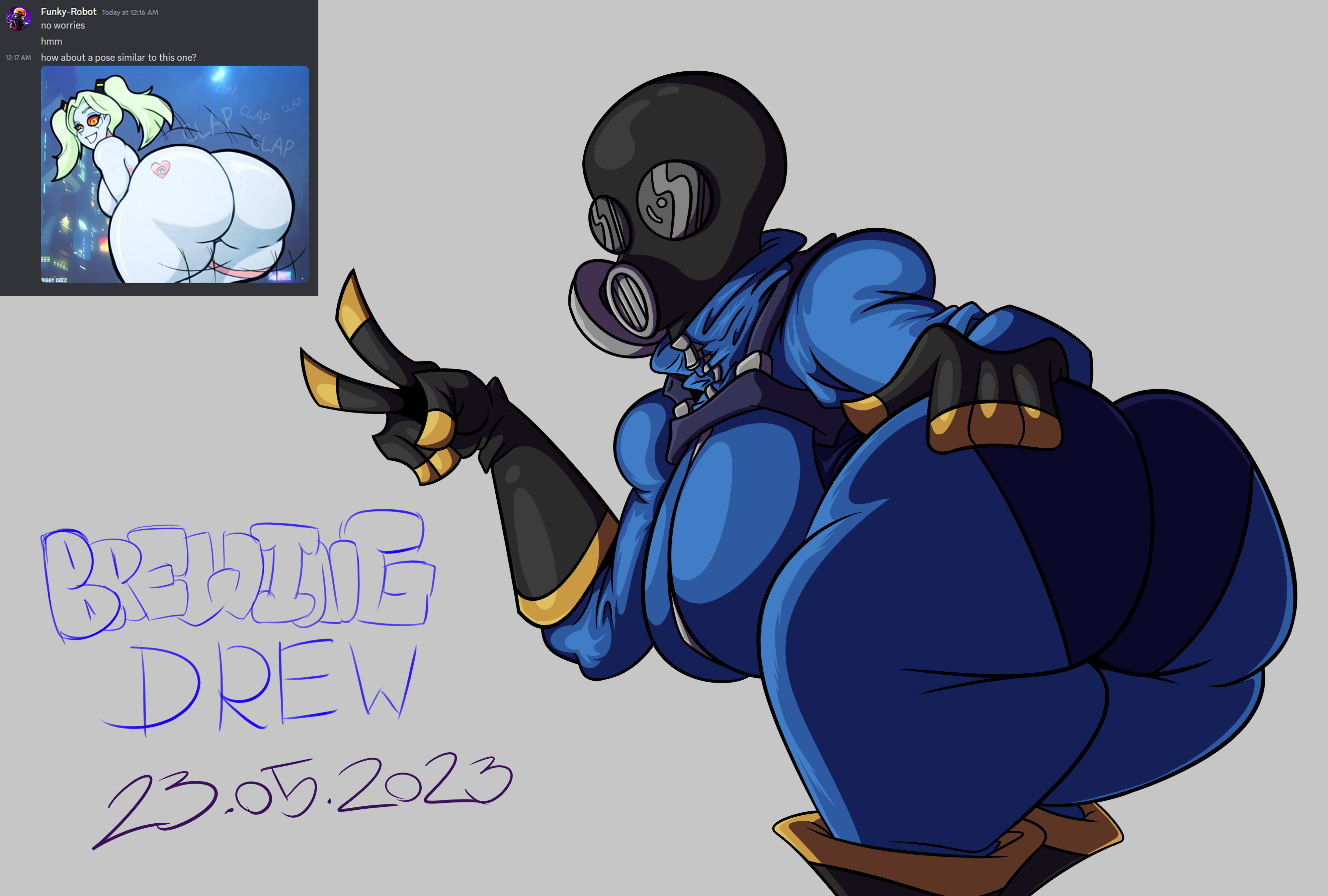 2023, 2d (artwork), ass, ass focus, bent over, big ass, big breasts, big butt, bodysuit, breasts, brewingdrew, female, female only, fempyro, gas mask, hand on ass, hand on butt, hand on own ass, latex suit, looking at viewer, looking back, peace sign, presenting ass, presenting hindquarters, pyro (team fortress 2), rule 63, solo, standing, team fortress 2, tf2, thick thighs, thighs
