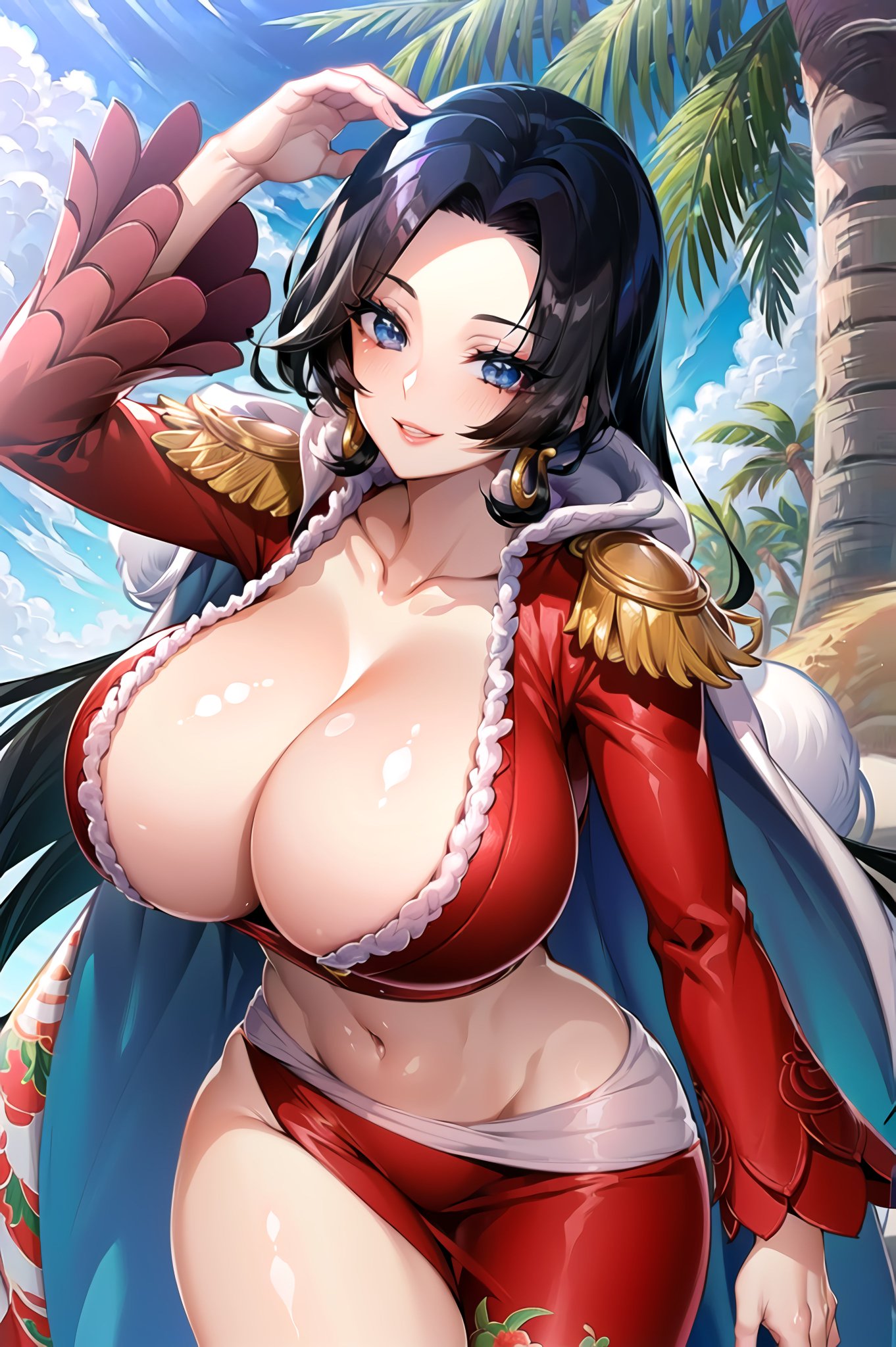 1girls, ai generated, artist request, boa hancock, breasts, curvaceous, curvy figure, female, female only, huge breasts, one piece, seductive look, solo, solo female, solo focus, stable diffusion