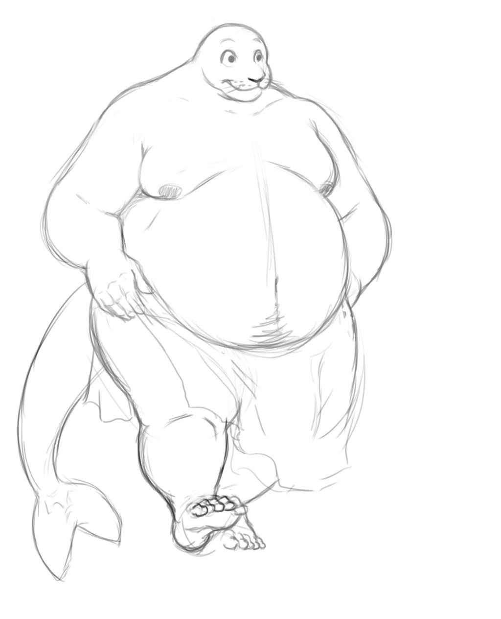 anthro belly belly_button big_belly bulge chubby chubby_male fat furry itzcharlie kosmonius male male_only mammal moobs nipples obese obese_male oc overweight overweight_male seal solo solo_male tail towel towel_around_waist towel_only walking