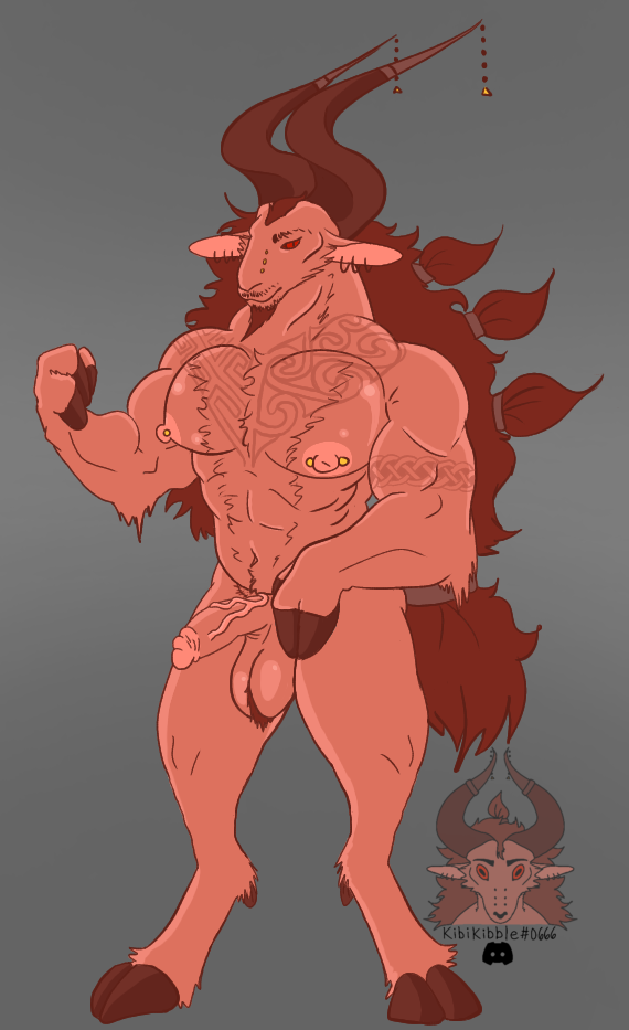 ball_tuft balls body_hair bovid caprine caprine_demon demon fur genitals goat goat_demon hair kelwin kibikibble male mammal muscular muscular_male penis penis_tip piercing red_body red_fur red_hair solo tattoo tuft