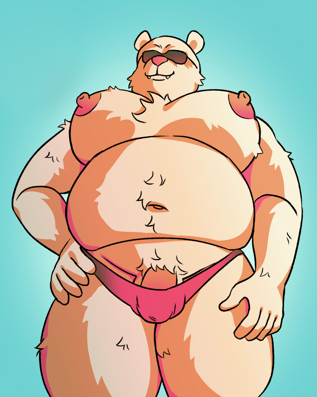 anthro bear furry_male icingbombs musclechub polar_bear polar_bear_(ice_climber) speedo sunglasses visible_penis_shape