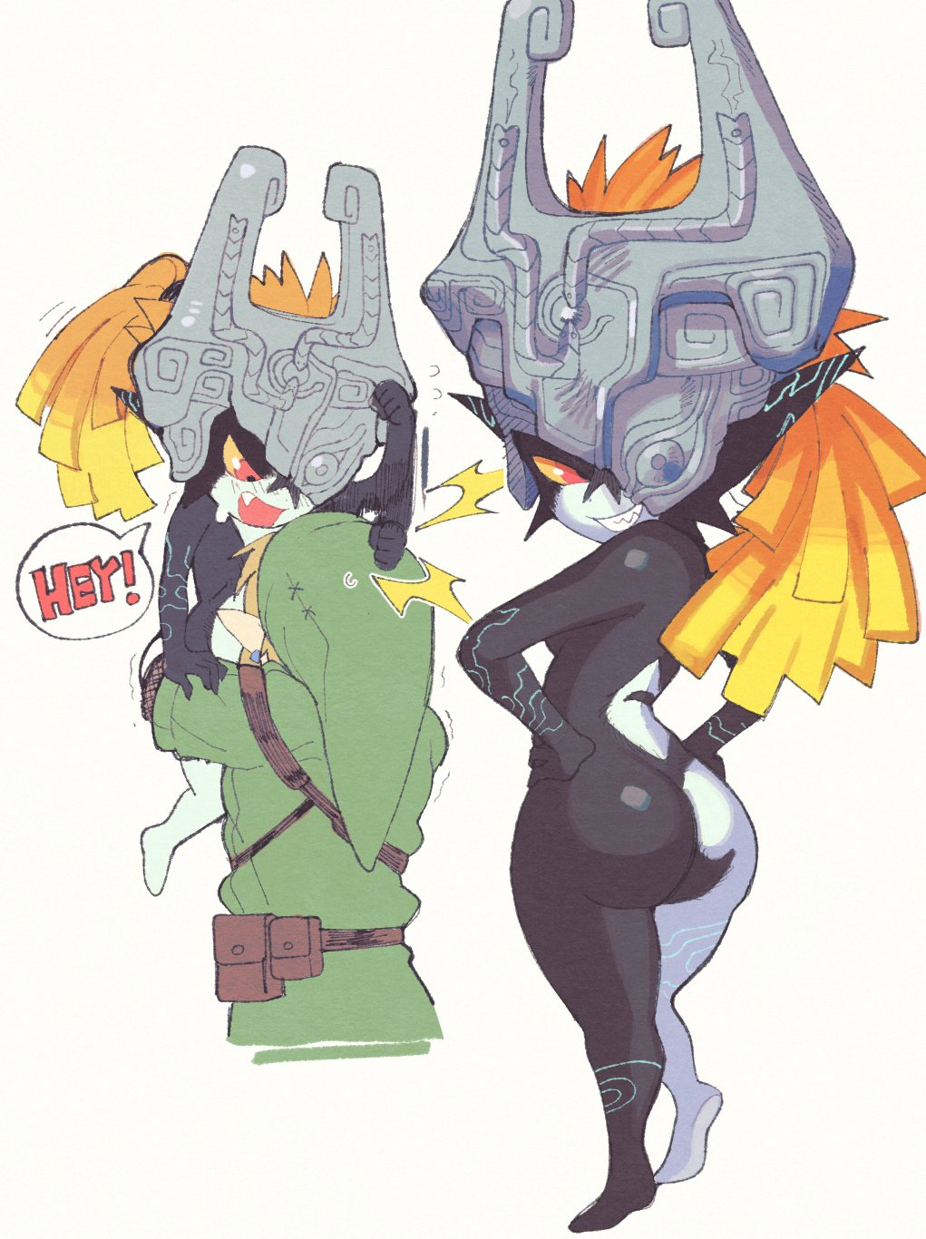 1boy 1girls annoyed ass barefoot carrying carrying_partner clothed_male_nude_female completely_nude completely_nude_female female full_body hands_on_hips hitting imp imp_midna inkuusan link link_(twilight_princess) male midna naked naked_female nude nude_female open_mouth smile standing the_legend_of_zelda toothy_grin twilight_princess unseen_male_face