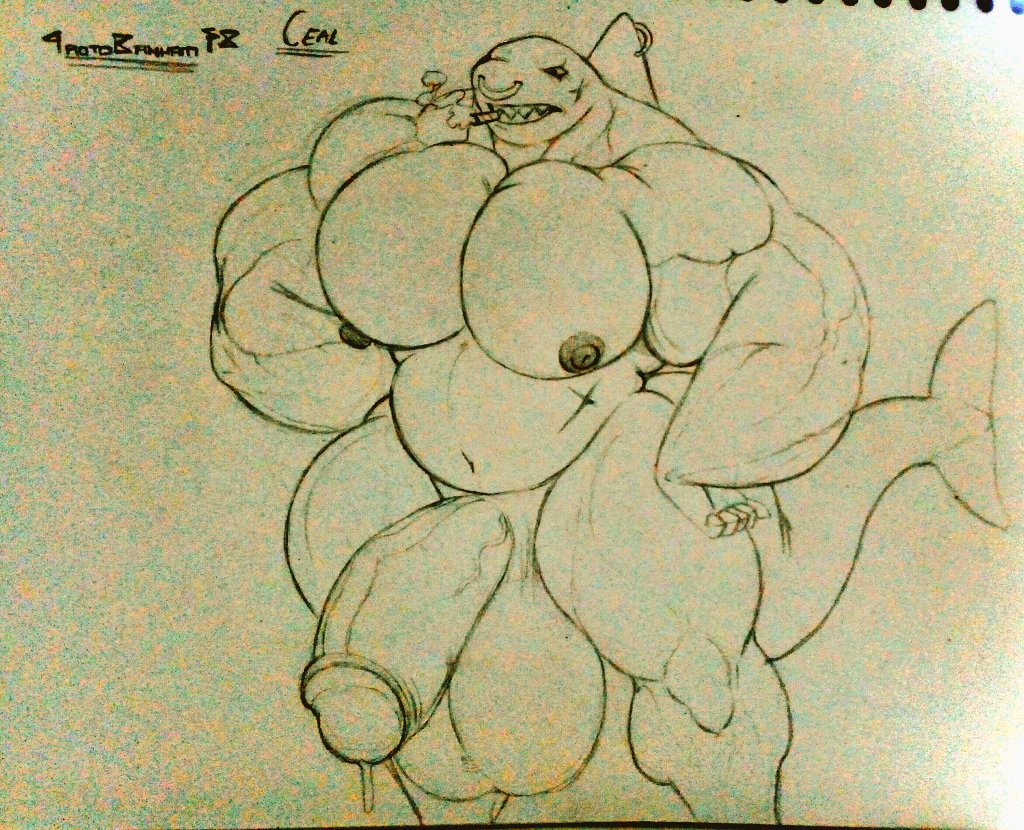 anthro balls belly belly_button big_balls big_muscles big_pecs big_penis ceal_(ghost_bussy) fin fin_piercing fish hands_on_hips huge_balls huge_cock huge_muscles itzcharlie kosmonius male male_only marine musclegut muscles muscular muscular_male nipples nose_piercing pecs pencil_(artwork) penis piercing piercings scar scars shark sharp_teeth smoking solo solo_male tail