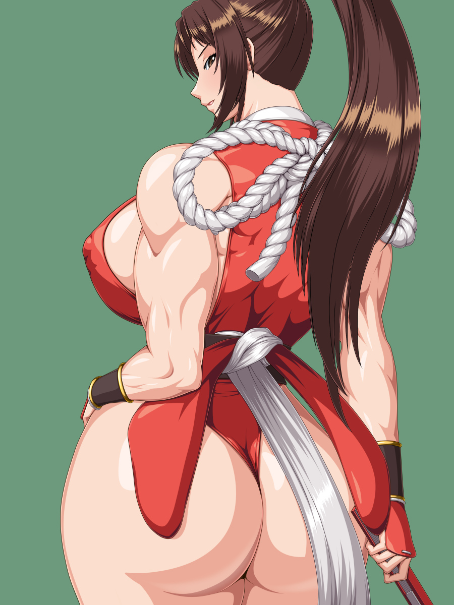 1girls 2d 2d_(artwork) alluring amazon armband armbands ass ass_focus athletic athletic_female bare_legs bare_shoulders big_ass big_breasts big_butt breasts brown_eyes brown_hair bubble_butt busty butt capcom clothed clothed_female dat_ass facing_away fan fatal_fury female female_only fighter green_background hand_on_hip holding holding_object human king_of_fighters kunoichi light-skinned_female light_skin long_hair looking_at_viewer looking_back mai_shiranui muscles muscular muscular_arms muscular_back muscular_female muscular_legs muscular_thighs ninja nipple_bulge nipples_visible_through_clothing ponytail red_clothing ren_(tainca2000) rentb seductive seductive_eyes seductive_look seductive_smile shiny_hair sideboob sidelocks simple_background snk solid_color_background solo solo_female solo_focus thick thick_ass thick_hips thick_thighs tied_hair visible_ears visible_nipples voluptuous voluptuous_female wristband wristbands