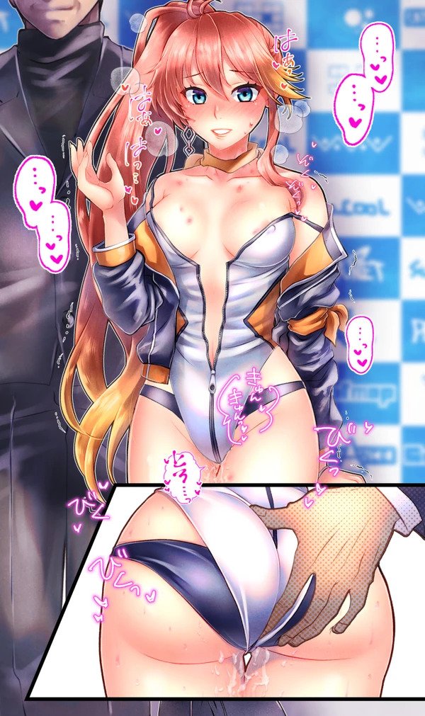 ao_(yashuring) ass_grab blush commission cum eiyuu_densetsu judith_ranster kuro_no_kiseki lowres nipples orange_hair