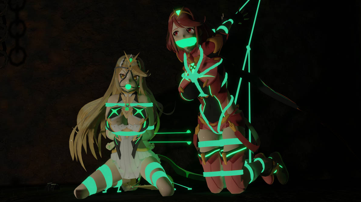 3d arms_tied_behind_back ball_gag blonde_hair bondage boots bound breasts core_crystal crotch_rope devious-renders dress earrings gag gagged green_ball_gag harness_ball_gag kneeling large_breasts legs_tied leotard long_hair multiple_girls multiple_subs mythra nintendo pyra red_eyes red_hair red_leotard red_shorts restrained rope rope_between_breasts rope_bondage shibari_over_clothes short_hair short_shorts shorts slave tape tape_gag taped_mouth tiara white_dress xenoblade_(series) xenoblade_chronicles_2 yellow_eyes