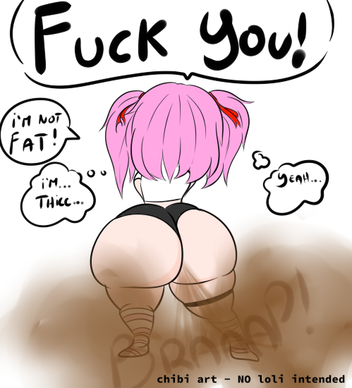 1girls big_ass big_butt chibi doki_doki_literature_club english_text fart fart_cloud fart_fetish farting jun- legwear natsuki_(doki_doki_literature_club) pink_hair rear_view solo_female standing striped_legwear text text_bubble thick_thighs thought_bubble white_background