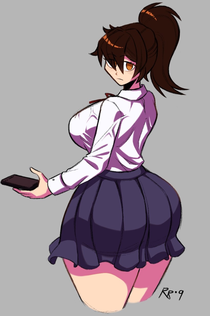 1girls big_ass big_breasts doki_doki_literature_club femc_(doki_doki_literature_club) light-skinned_female light_skin mc_(doki_doki_literature_club!) rule_63 school_uniform skirt skirt_around_belly snesti solo solo_female solo_focus tagme