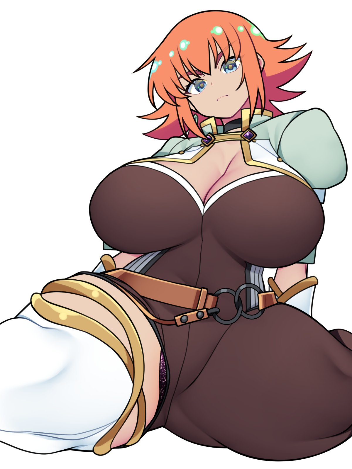 1girls alternate_version_available bakugan_battle_brawlers bakugan_new_vestroia bellupup clothing female female_focus female_only hyper looking_at_viewer mira_clay mira_fermin orange_hair oversized_breasts sitting