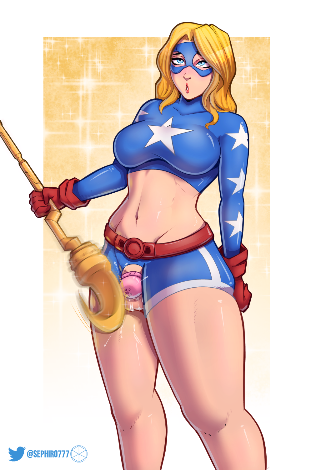 1futa 2023 balls big_breasts blonde_hair blue_eyes blush breasts chastity_cage chastity_device clothed clothing courtney_whitmore dc dc_comics flaccid futa_only futanari futasub hands-free human justice_society_of_america light-skinned_futanari light_skin long_hair masturbation mostly_clothed navel orgasm_denial precum sephiroth-777 solo standing stargirl teasing thick_thighs vaginal_penetration wide_hips