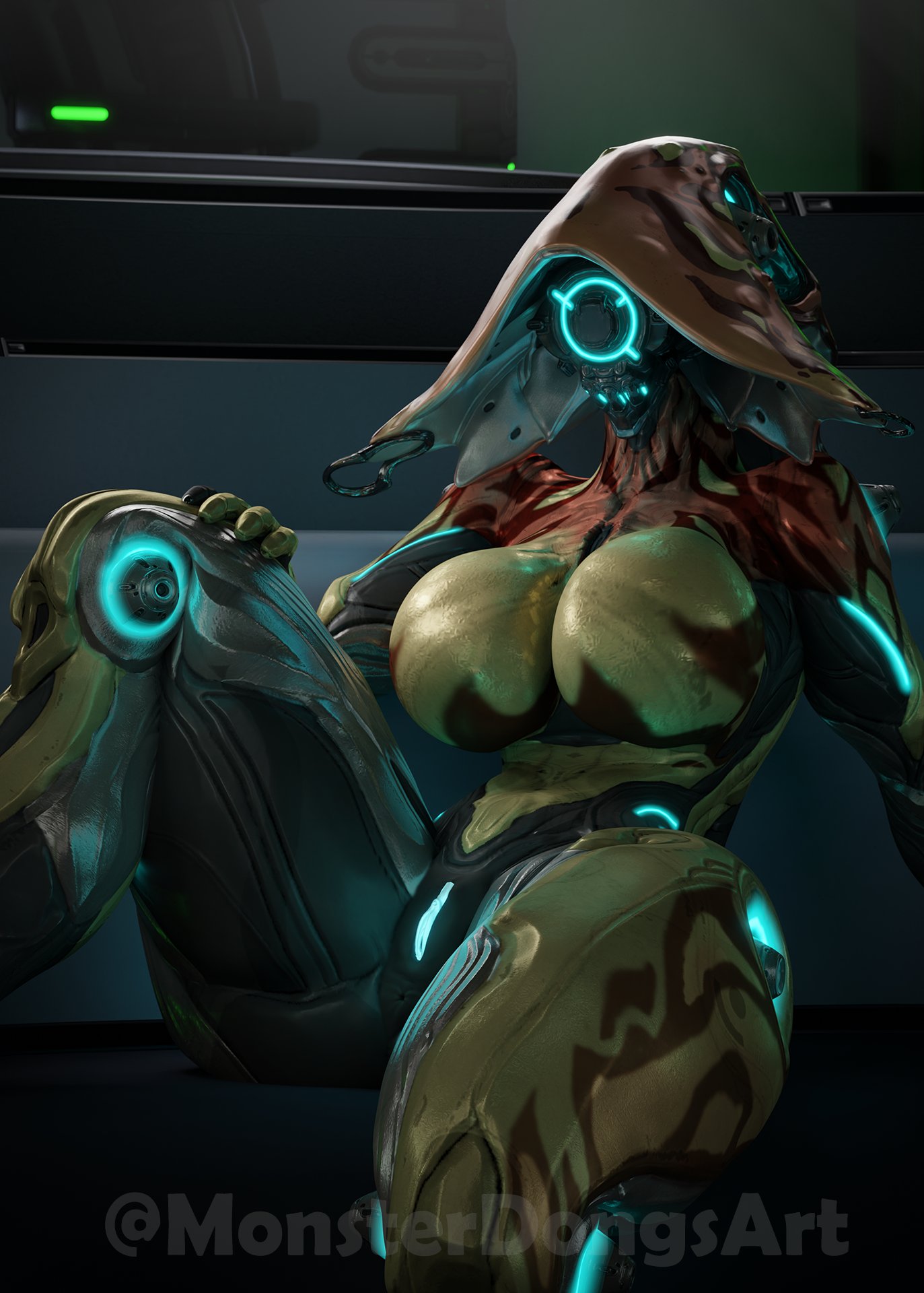 1girls, 3d, 3d (artwork), anus, ass, breasts, female, glowing pussy, ivara (warframe), large ass, large breasts, monsterdongsart, pussy, thick thighs, thighs, vagina, warframe, watermark