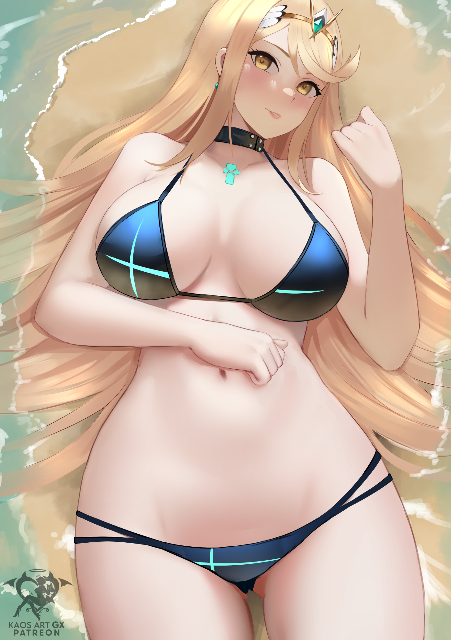 alternate costume, blonde hair, breasts, core crystal, female, female only, kaos art, mythra, nintendo, solo, xenoblade (series), xenoblade chronicles 2