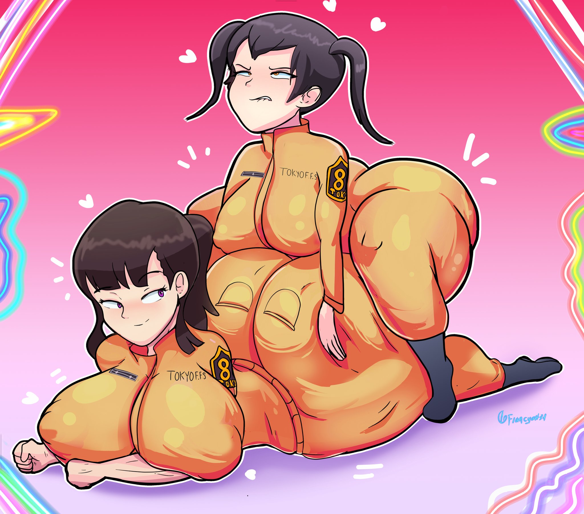 1futa, 1girls, 2023, ahe gao, anal, anal insertion, anal sex, ass, ass grab, big breasts, black hair, breasts, brown hair, clothed, clothing, commission, dialog, dialogue, dress, duo, enen no shouboutai, english text, female, fire force, francyart34, futa on female, futanari, higher resolution duplicate, huge ass, huge breasts, human, intersex, jumpsuit, kotatsu tamaki, light skin, light-skinned female, light-skinned futa, mostly clothed, on stomach, orange clothing, oze maki, sex, smile, text, thick thighs, twintails, twitter username, wide hips