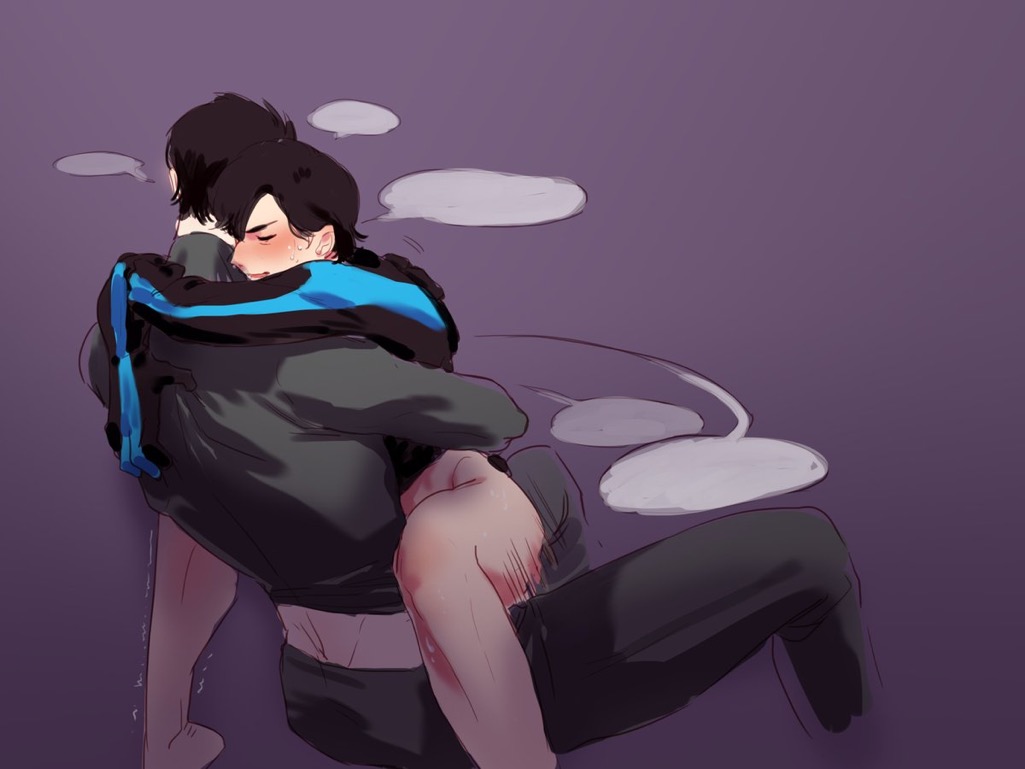 anal anal_sex arms_around_neck arms_around_partner bara batcest batman batman_(bruce_wayne) batman_(series) blush bruce_wayne brudick daywing dc dc_comics dick_grayson gay gay_sex hug hugging male male/male male_only male_penetrating_male nightwing sitting_on_lap sitting_on_penis slumped soft_sex yaoi