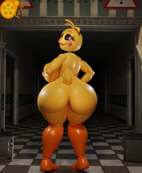 1girls, 3d, 3d (artwork), animatronic, ass, big ass, big breasts, big butt, blush, breasts, eyebrows, eyelashes, fat ass, female, female only, feversfm, five nights at freddy's, five nights at freddy's 2, heart-shaped pupils, joints, large ass, large breasts, looking at viewer, looking back, nipples, orange nipples, solo, solo female, solo focus, tail, thick, thick ass, thick thighs, thighs, toy chica (fnaf), toy chica (love taste), wide hips, yellow body, yellow skin