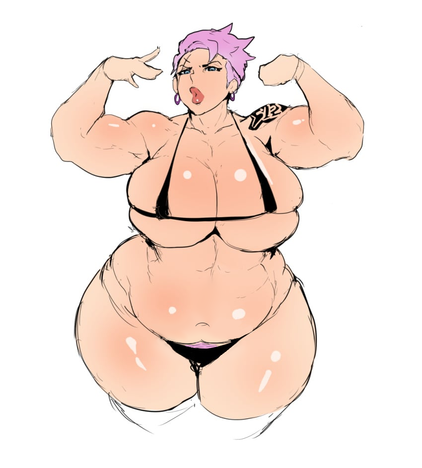 donaught muscular overwatch pink_hair pubic_hair pubic_hair_peek thick_thighs third-party_edit zarya